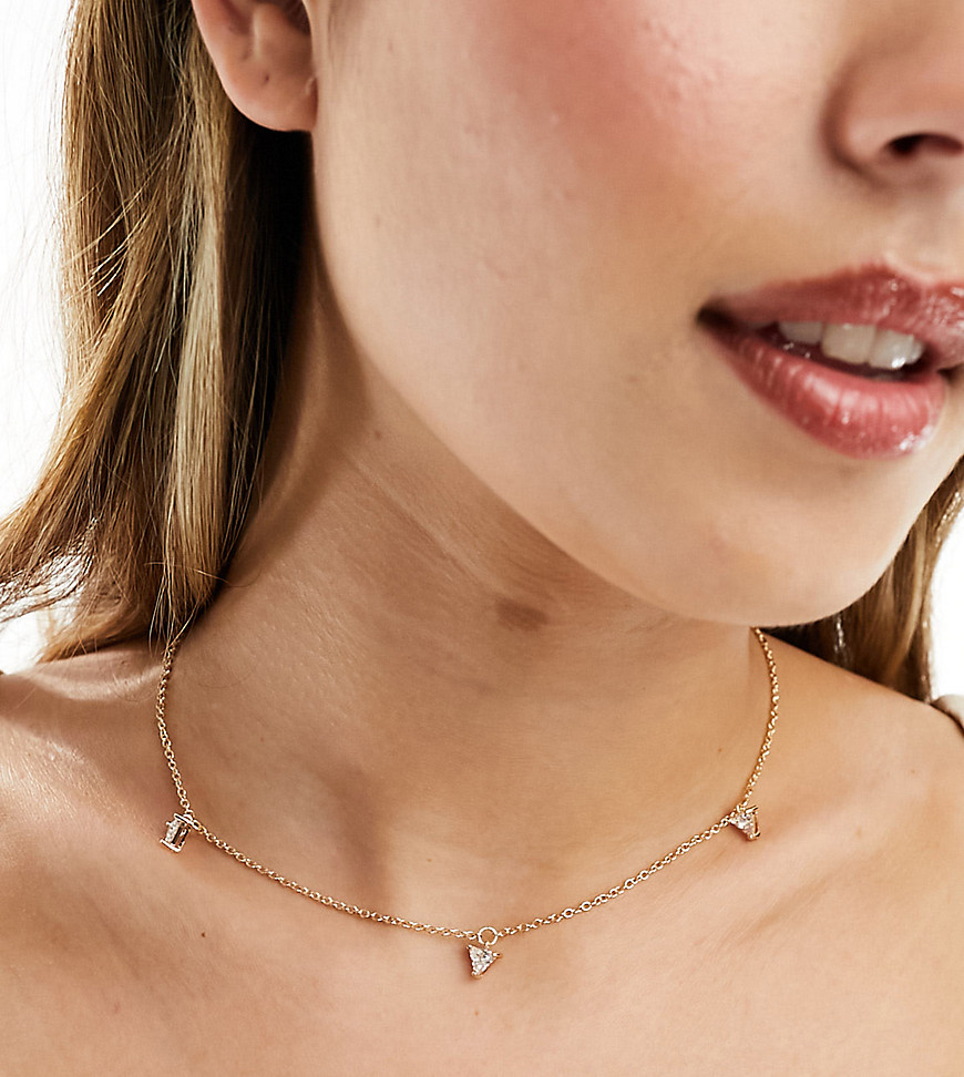 DesignB London dainty short necklace with crystal pendants in gold