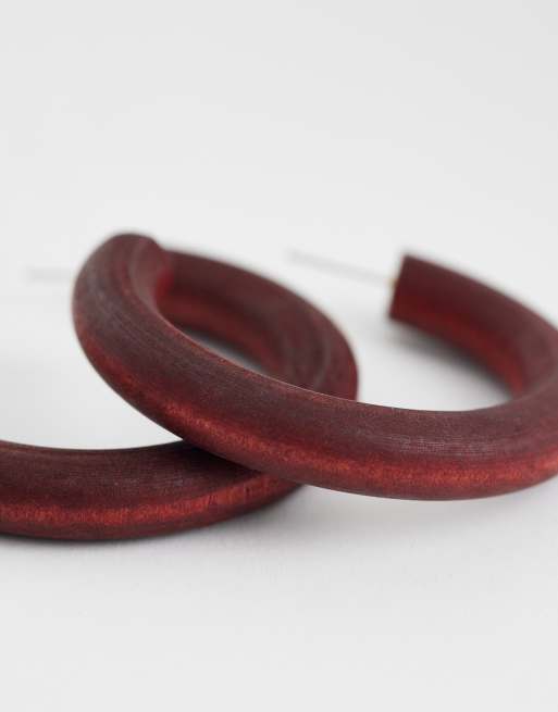 DesignB London dark brown wooden hoop earrings, 3 of 4