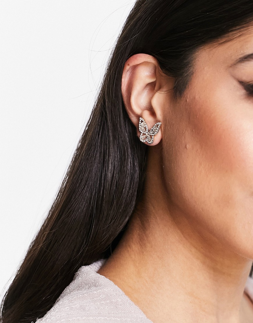 DesignB London diamante butterfly statement earrings in gold