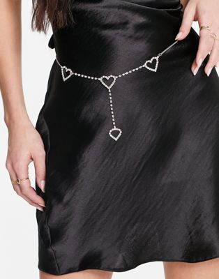 DesignB London diamante heart belly chain in silver
