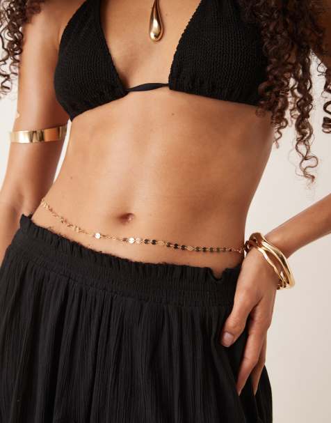 DesignB London disc beaded belly chain in gold - view 1