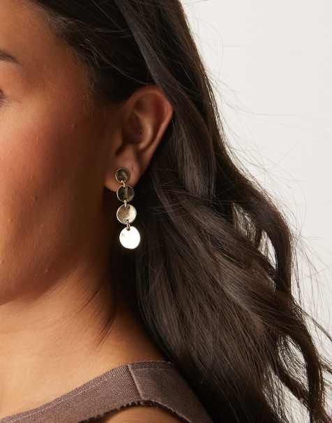 DesignB London disc drop stud earrings in gold - view 1