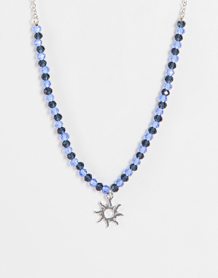 DesignB London ditsy beaded necklace with sun pendant-Blue