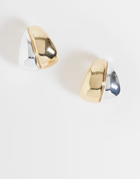 DesignB London dome hoop earrings in mixed metal - view 1