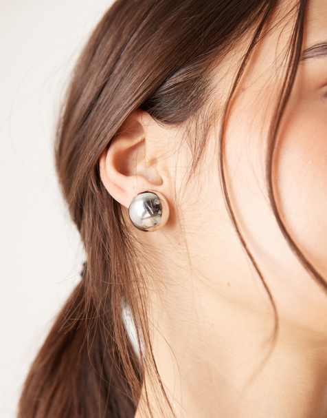 DesignB London domed stud earrings in silver - view 1