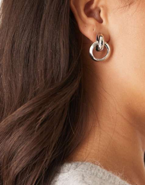 DesignB London doorknocker earrings in silver - view 1