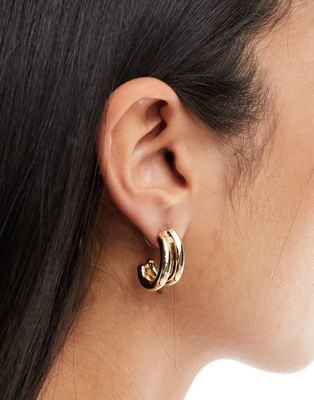 DesignB London double effect hoop earrings in gold