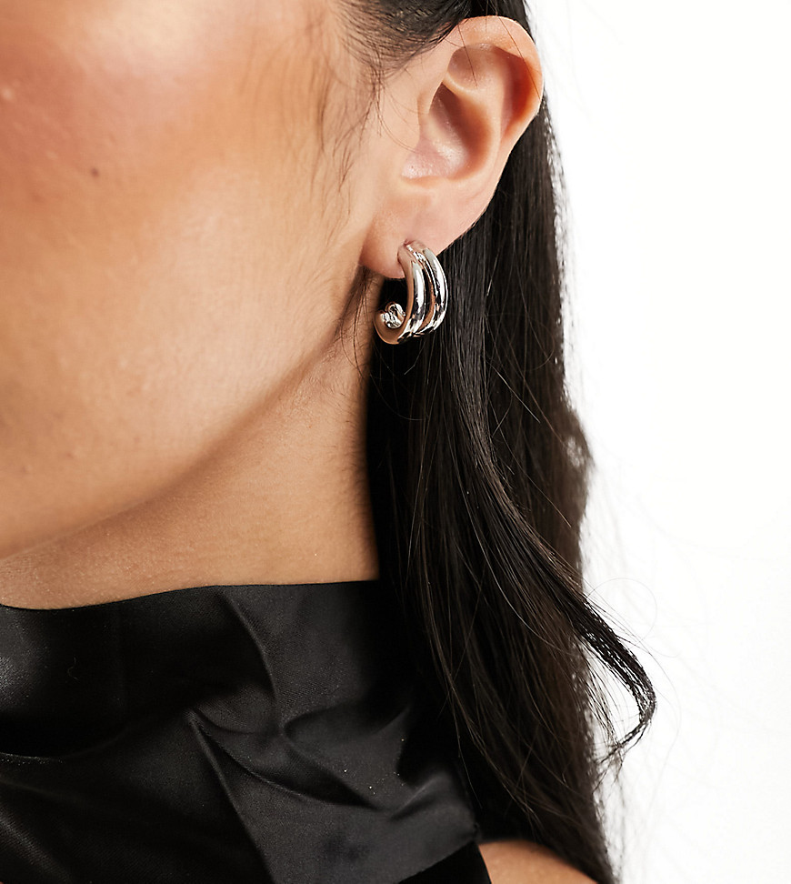 DesignB London double effect hoop earrings in silver