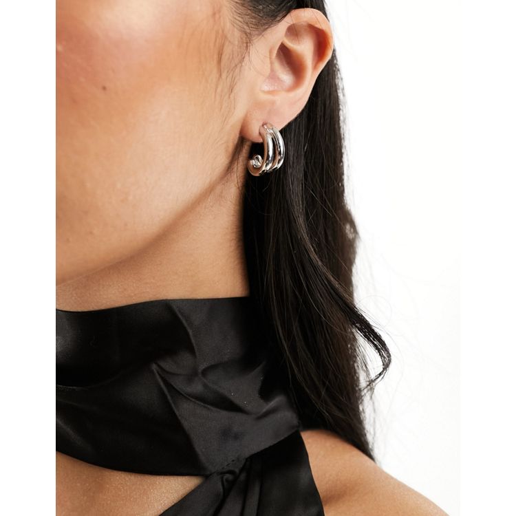 DesignB London double effect hoop earrings in silver | ASOS