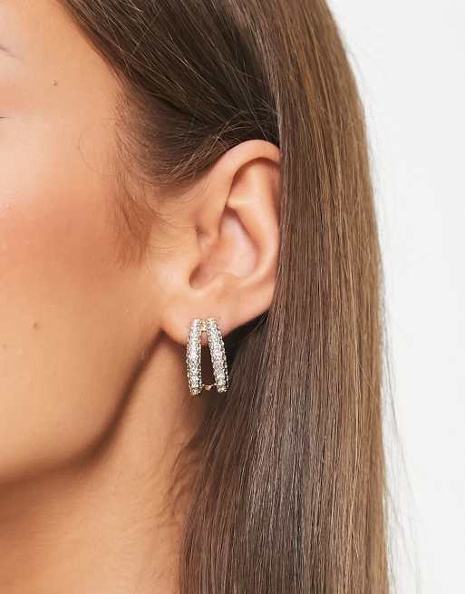 Pieces stud diamante small hoops in gold