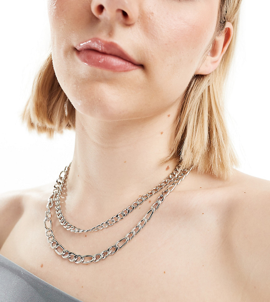 DesignB London double layered chain necklace in silver