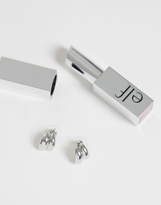 DesignB London double mini hoop  earrings in silver , 2 of 4
