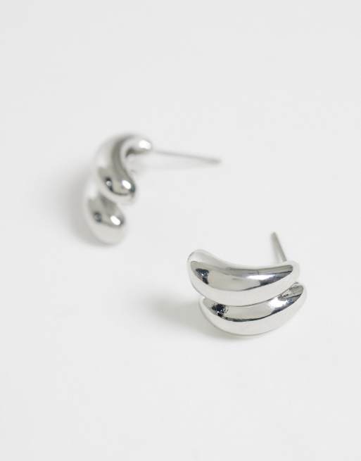 DesignB London double mini hoop  earrings in silver , 4 of 4