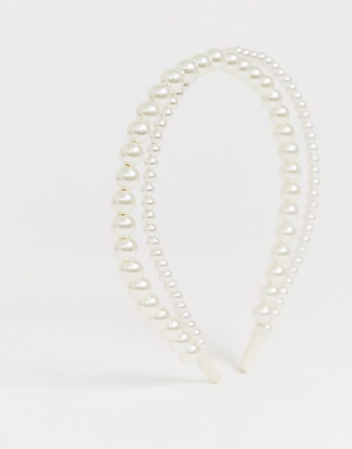 DesignB London double row headbandin pearl