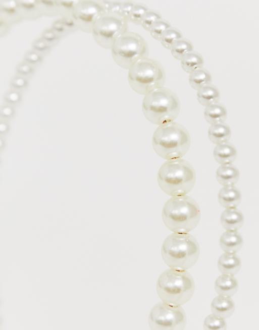 DesignB London double row headbandin pearl