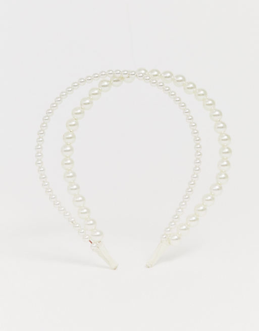 DesignB London double row headbandin pearl