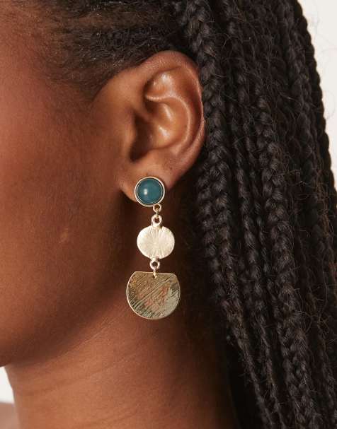DesignB London drop disc earrings in gold and resin stone - view 1