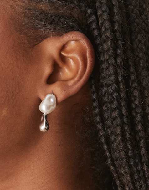 DesignB London drop earrings in pearl and silver - view 1