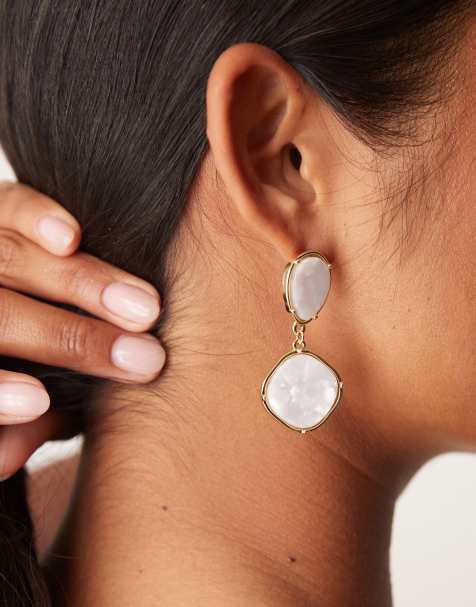 DesignB London drop earrings with white stone in gold - view 1