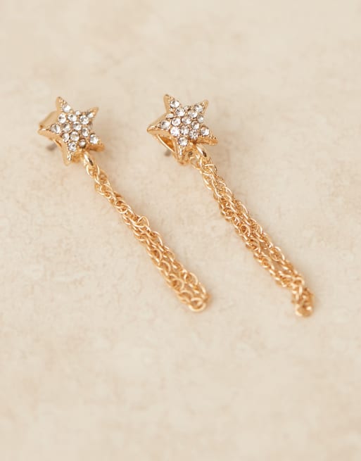 DesignB London drop hair star stud earrings in gold tone, 2 of 3