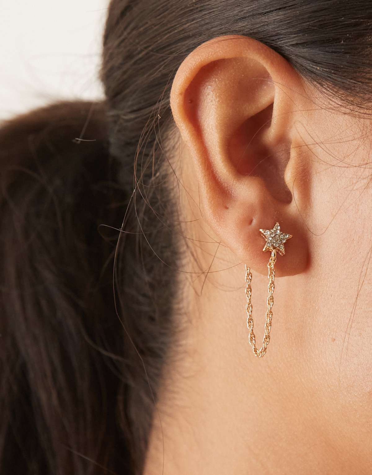 DesignB London drop hair star stud earrings in gold