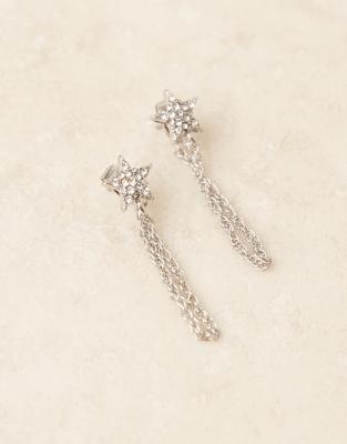 Designb London Drop Hair Star Stud Earrings In Silver