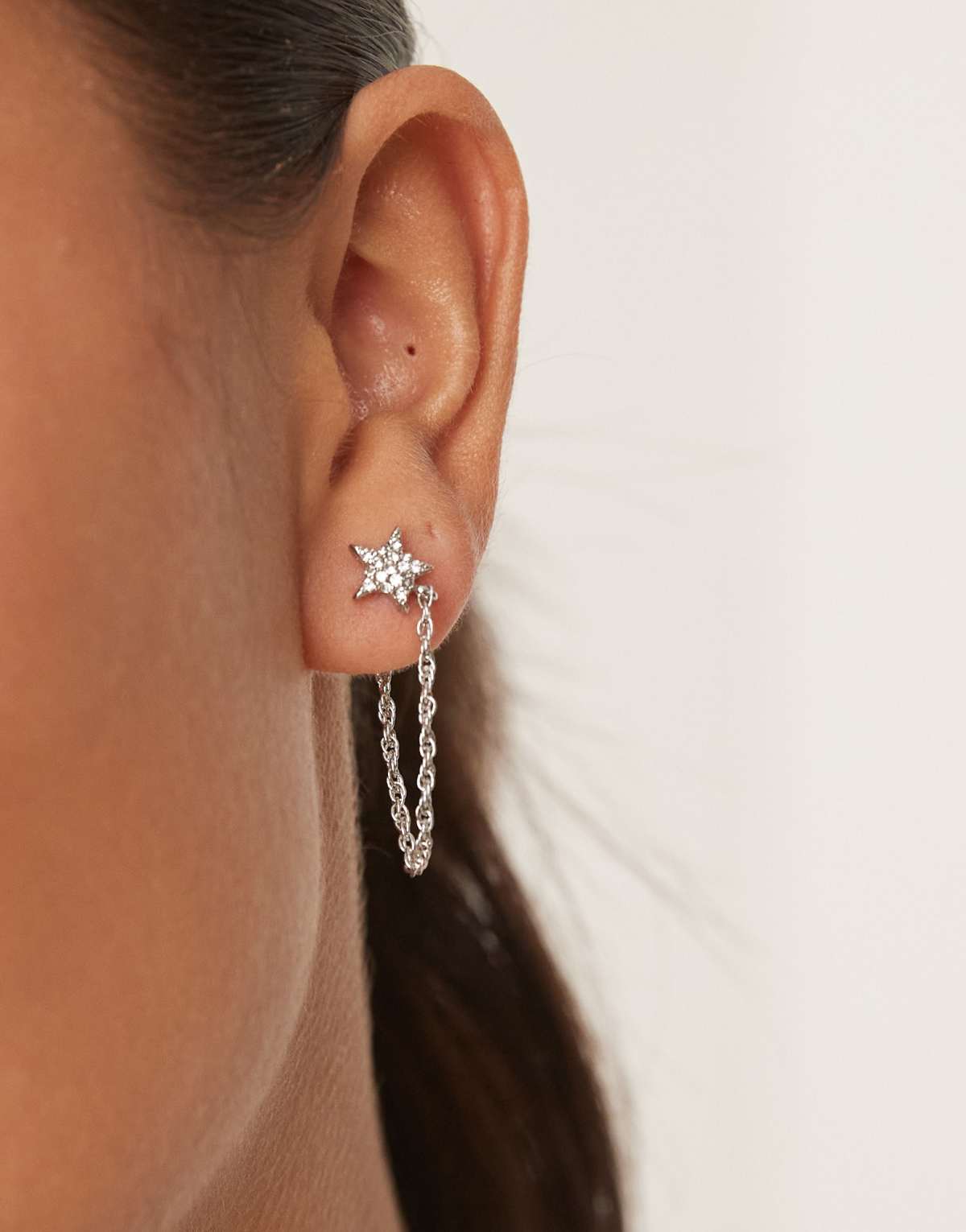 DesignB London drop hair star stud earrings in silver