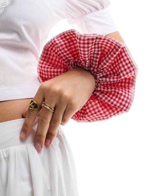 DesignB London - Dubbellaagse scrunchie met gingham ruit in rood , 3 van 4