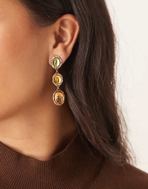 DesignB London – Długie kolczyki z kamieniami w stylu vintage w kolorach jesieni