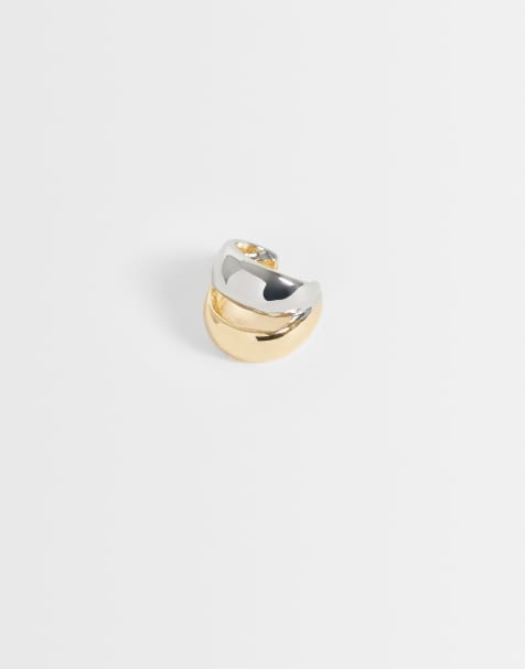 DesignB London ear cuff bombé en métal mixte argent et or - view 1