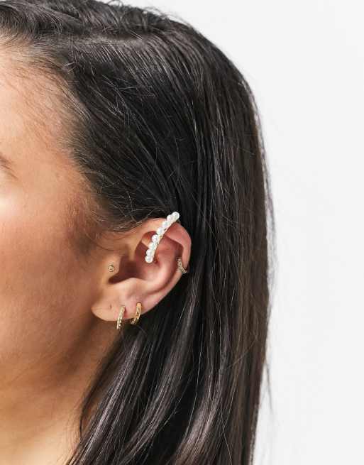 DesignB London ear cuff with faux pearls in gold ASOS