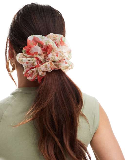 DesignB London - Elastico grande in organza con stampa a fiori rossi  