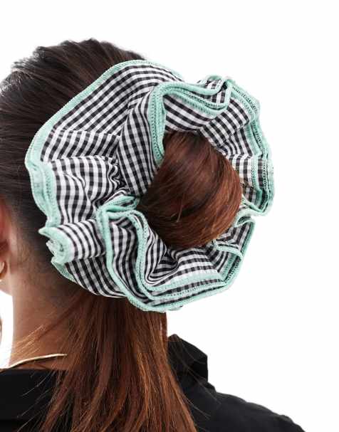 DesignB London - Elastico per capelli a quadretti con cuciture verdi a contrasto - view 1