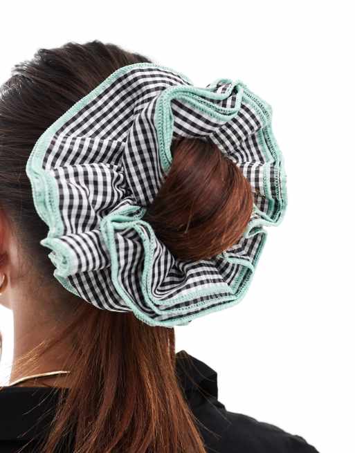 DesignB London - Elastico per capelli a quadretti con cuciture verdi a contrasto 