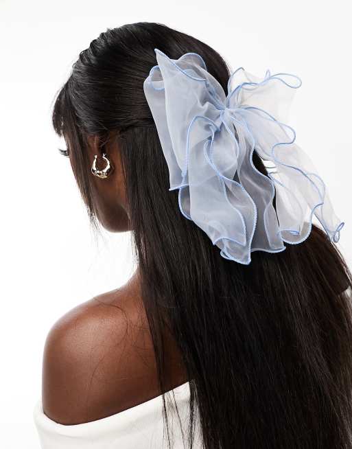 DesignB London - Elastico per capelli blu in organza  