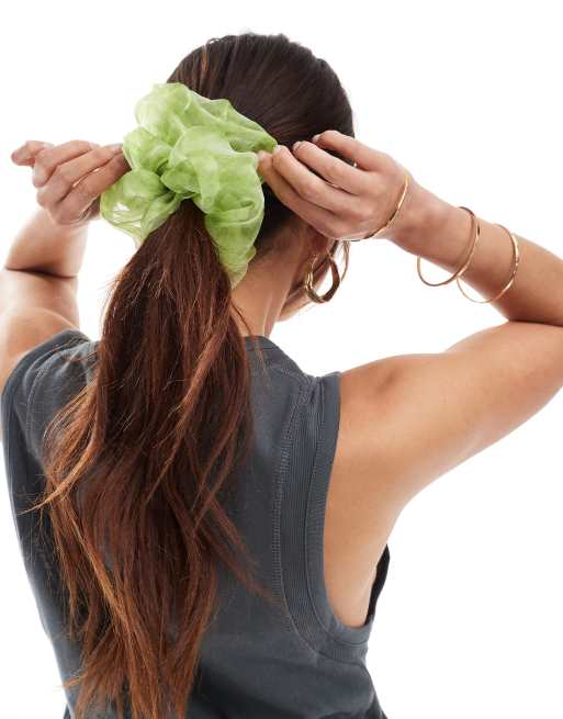 DesignB London - Elastico per capelli grande in organza verde tie-dye  