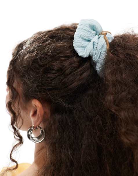 DesignB London - Elastico per capelli oversize celeste con cuciture a contrasto - view 1