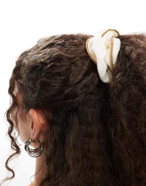 DesignB London - Elastico per capelli oversize crema con cuciture a contrasto - view 1
