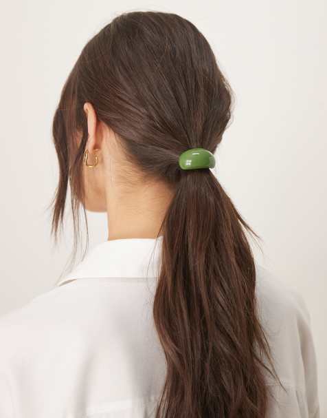 DesignB London - Élastique à cheveux avec détail en résine - Vert olive - view 1