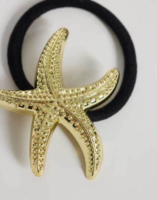DesignB London - Élastique à cheveux avec détail métallique étoile de mer - Doré, 2 de 3