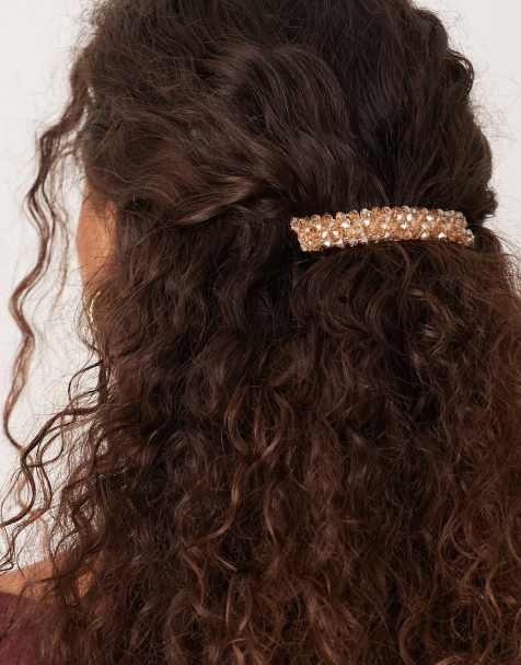 DesignB London embellished barrette hair clip in gold tone - view 1