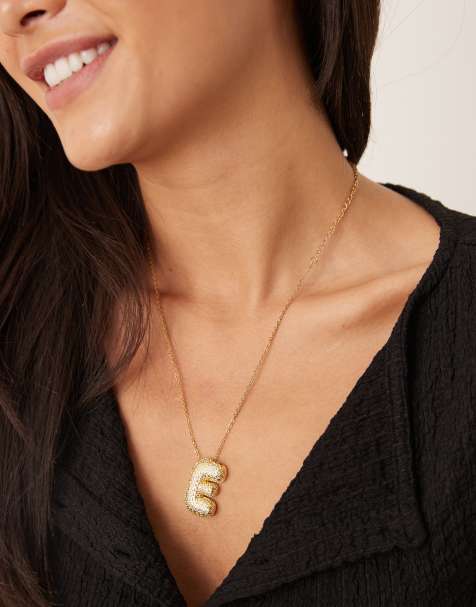 DesignB London embellished bubble initial E necklace in gold - view 1