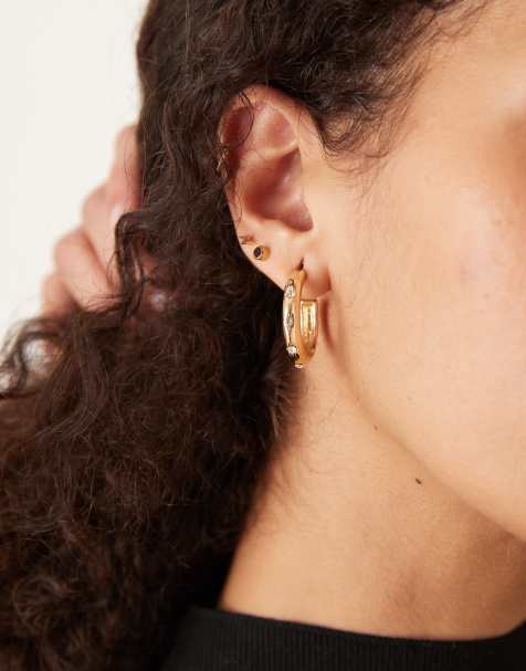DesignB London embellished chunky hoop earrings in gold - view 1
