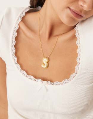 DesignB London embellished initial S necklace in gold