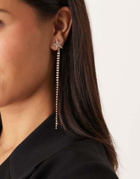 DesignB London embellished star drop earrings in gold - view 1