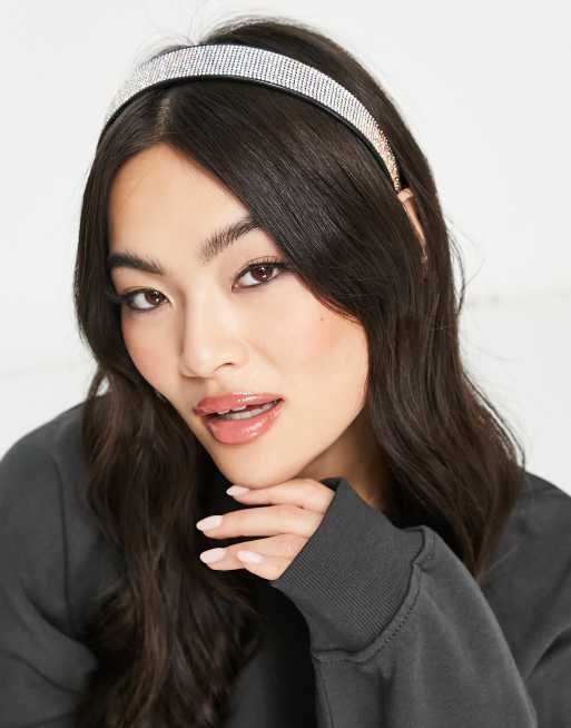 DesignB London embellished wide hairband in black and silver