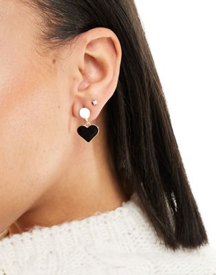 DesignB London enamel heart stud earrings in gold - ASOS Price Checker