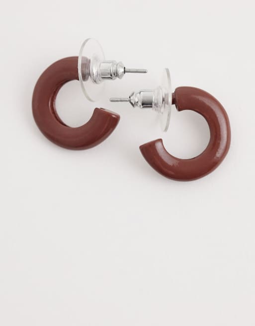 DesignB London enamel hoop earrings in dark brown, 4 of 4