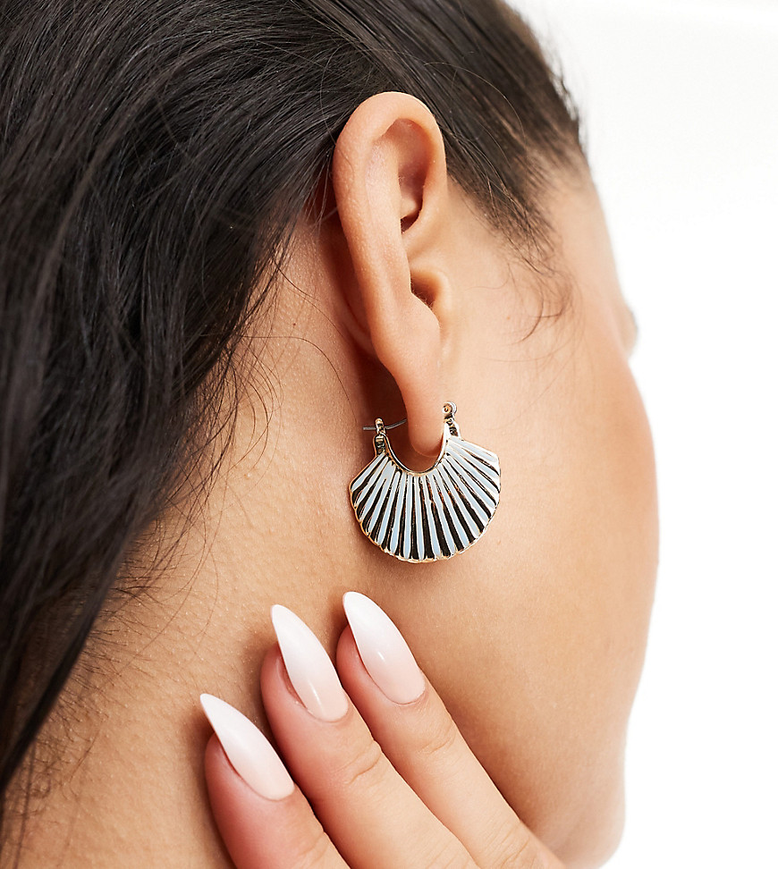 DesignB London enamel shell hoop earrings in gold