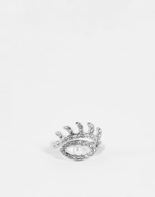 DesignB London - Evil Eye - Anello color argento con pavé